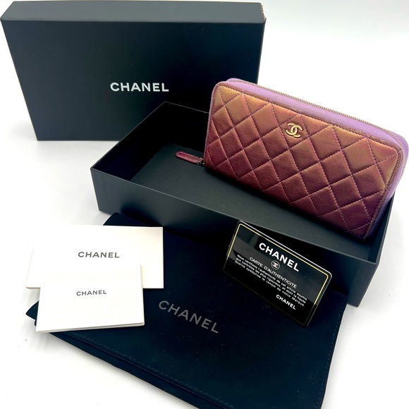 CHANEL Handbags - BEAUTIFUL! CHANEL Iridescent Lambskin Quilted Large Zip Around Wallet Purple